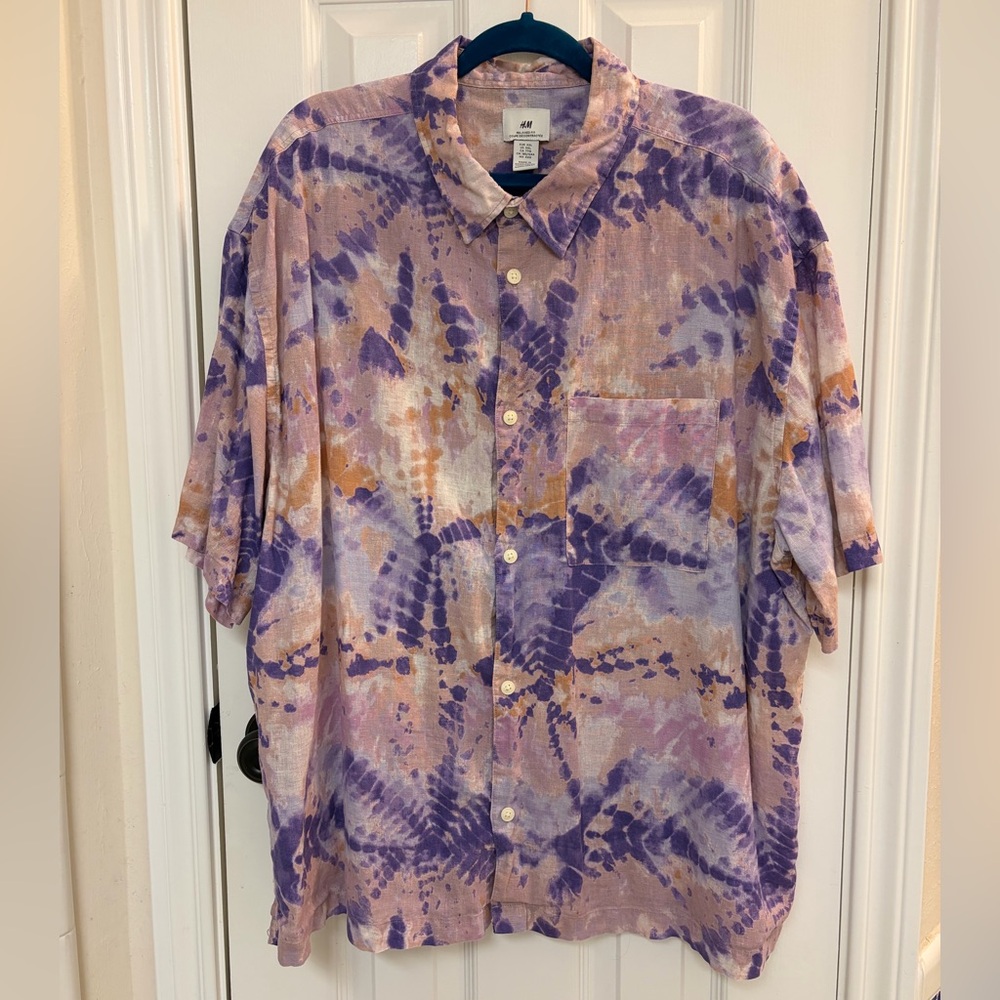 H&M Purple and Orange Tie-Dye Men's Linen Shirt